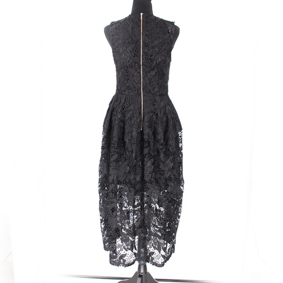 NICHOLAS Black Metallic Elegant Lace Ball Dress V-Neckline Sheer Midi Hemline 4 - Picture 5 of 8